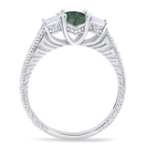 Three Stone Oval Natural Stone Wedding Ring