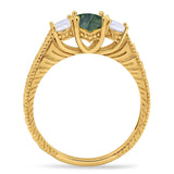 Three Stone Oval Natural Stone Wedding Ring