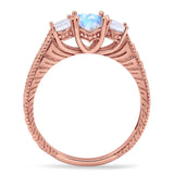 Three Stone Oval Natural Stone Wedding Ring