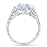 Three Stone Oval Natural Stone Wedding Ring