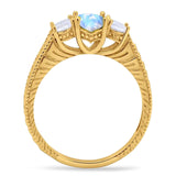 Three Stone Oval Natural Stone Wedding Ring