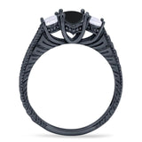 Three Stone Oval Natural Stone Wedding Ring