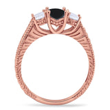 Three Stone Oval Natural Stone Wedding Ring