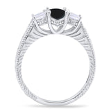 Three Stone Oval Natural Stone Wedding Ring