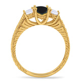 Three Stone Oval Natural Stone Wedding Ring