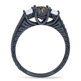 Three Stone Oval Natural Stone Wedding Ring