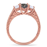 Three Stone Oval Natural Stone Wedding Ring