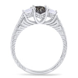 Three Stone Oval Natural Stone Wedding Ring