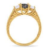 Three Stone Oval Natural Stone Wedding Ring