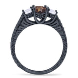 Three Stone Oval Natural Stone Wedding Ring