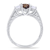 Three Stone Oval Natural Stone Wedding Ring