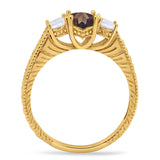 Three Stone Oval Natural Stone Wedding Ring