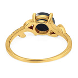 Art Deco Round Natural Stone Leaf Style Ring