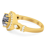 Art Deco Round Natural Stone Wedding Ring