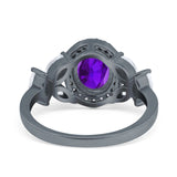 Oval Natural Stone Halo Ring