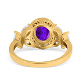 Oval Natural Stone Halo Ring