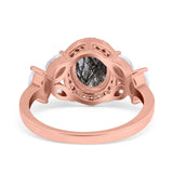 Oval Natural Stone Halo Ring