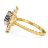 Vintage Style Round Natural Stone Halo Ring