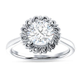 14K Gold IGI Certified Round 1 Carat Lab Grown Diamond Floral Solitaire Ring