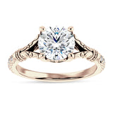 14K Gold IGI Certified Round 3 Carat Lab Grown Diamond Art Deco Split Shank Floral Ring