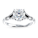 14K Gold IGI Certified Round 1 Carat Lab Grown Diamond Art Deco Split Shank Floral Ring