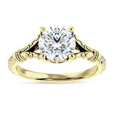 10K Gold IGI Certified Round 2 Carat Lab Grown Diamond Art Deco Split Shank Floral Ring