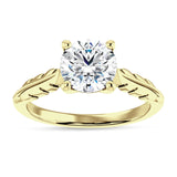 18K Gold IGI Certified Round 1 Carat Lab Grown Diamond Leaf Solitaire Ring
