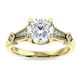 18K Gold IGI Certified Round 1 Carat Lab Grown Diamond Art Deco Beaded Ring