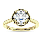 IGI Certified Round 1 Carat Lab Grown Diamond Art Deco Floral Ring
