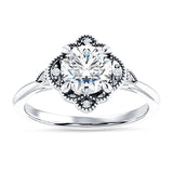 14K Gold IGI Certified Round 1 Carat Lab Grown Diamond Art Deco Floral Beaded Ring