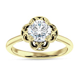 14K Gold IGI Certified Round 1 Carat Lab Grown Diamond Art Deco Solitaire Ring