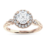 10K Gold IGI Certified Round 1 Carat Lab Grown Diamond Art Deco Twisted Halo Ring