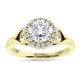 14K Gold IGI Certified Round 3 Carat Lab Grown Diamond Art Deco Heart Halo Ring