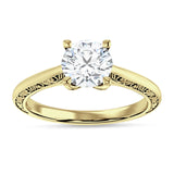 18K Gold IGI Certified Round 1 Carat Lab Grown Diamond Art Deco Filigree Solitaire Ring