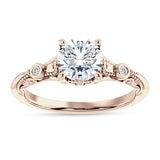 18K Gold IGI Certified Round 1 Carat Lab Grown Diamond Art Deco Split Shank Beaded Ring