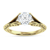 14K Gold IGI Certified Round 3 Carat Lab Grown Diamond Art Deco Split Shank Solitaire Ring