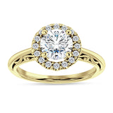 18K Gold IGI Certified Round 3 Carat Lab Grown Diamond Art Deco Halo Filigree Ring