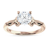 10K Gold IGI Certified Round 2 Carat Lab Grown Diamond Art Deco Beaded Filigree Solitaire Ring