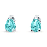 Pear Solitaire Push Back Stud Earring Paraiba Tourmaline CZ  925 Sterling Silver