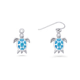 Art Deco 15.5mm Lab Created Blue Opal Dangle Turtle Fishhook Earring 925 Sterling Silver
