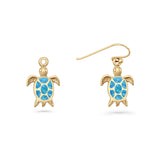 Art Deco 15.5mm Lab Created Blue Opal Dangle Turtle Fishhook Earring 925 Sterling Silver