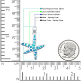 Lab Created Blue Opal Starfish Pendant Snake Chain Necklace  925 Sterling Silver