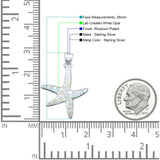 Lab Created White Opal Starfish Pendant Rope Chain Necklace  925 Sterling Silver