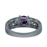 Art Deco Round Natural Stone Filigree Ring