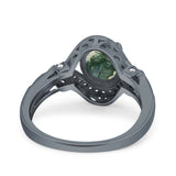 Art Deco Oval Natural Stone Halo Ring