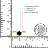 Round Black CZ Solitaire Gold Ring