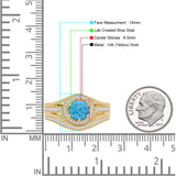 Two Piece Round Halo Split Shank Beaded Gold Ring