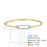 14K Gold 7" Open 5.8mm Rectangle Bangle Bracelet Round Natural Diamond