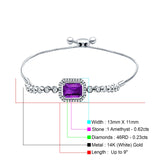 14K White Gold Emerald Cut Amethyst Adjustable Bolo Chain Bracelet Natural Diamond