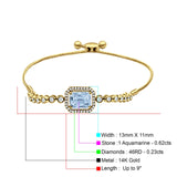 14K Yellow Gold Emerald Cut Aquamarine Adjustable Bolo Chain Bracelet Natural Diamond